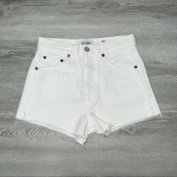 Re/Done Pants - RE/DONE WHITE DENIM HIGH WAIST SHORTS